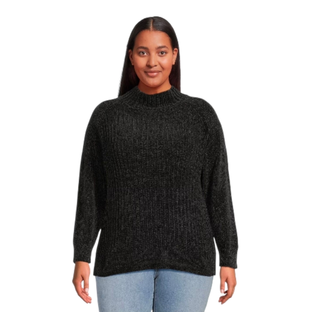 Terra & Sky 2x Chenille Mock Charcoal Turtleneck Sweater